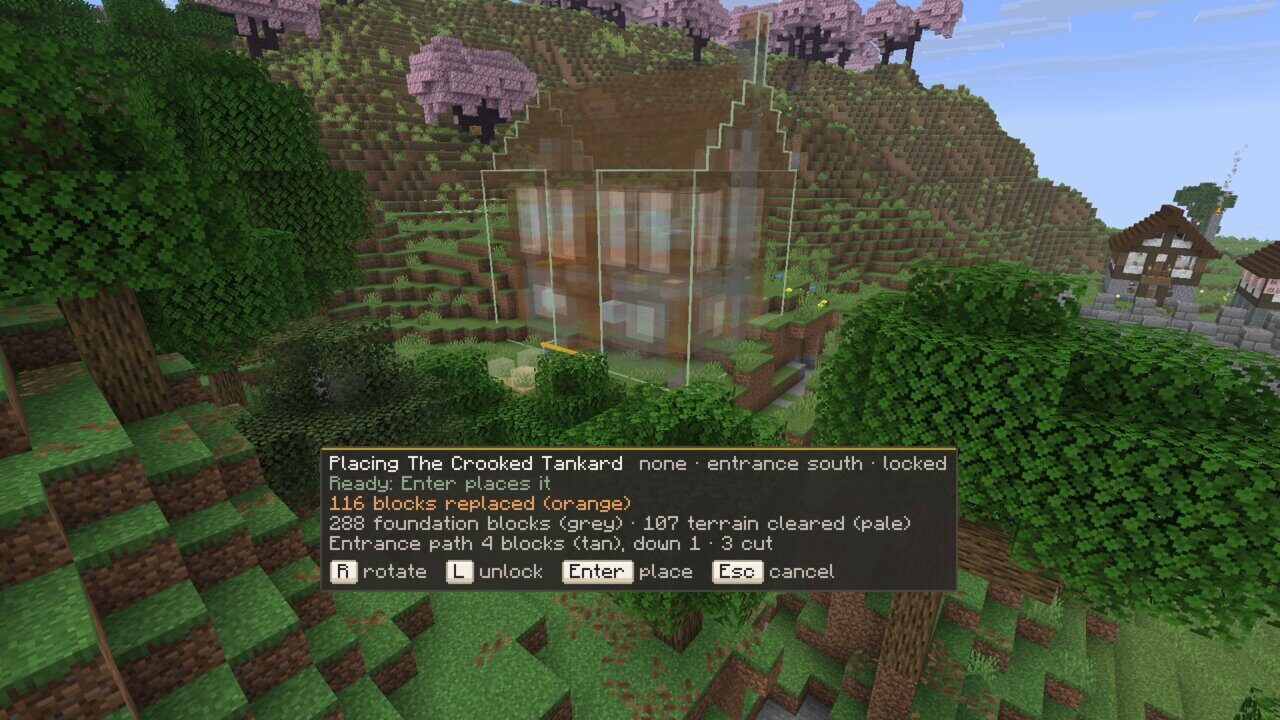 A design shown as a translucent ghost on the terrain