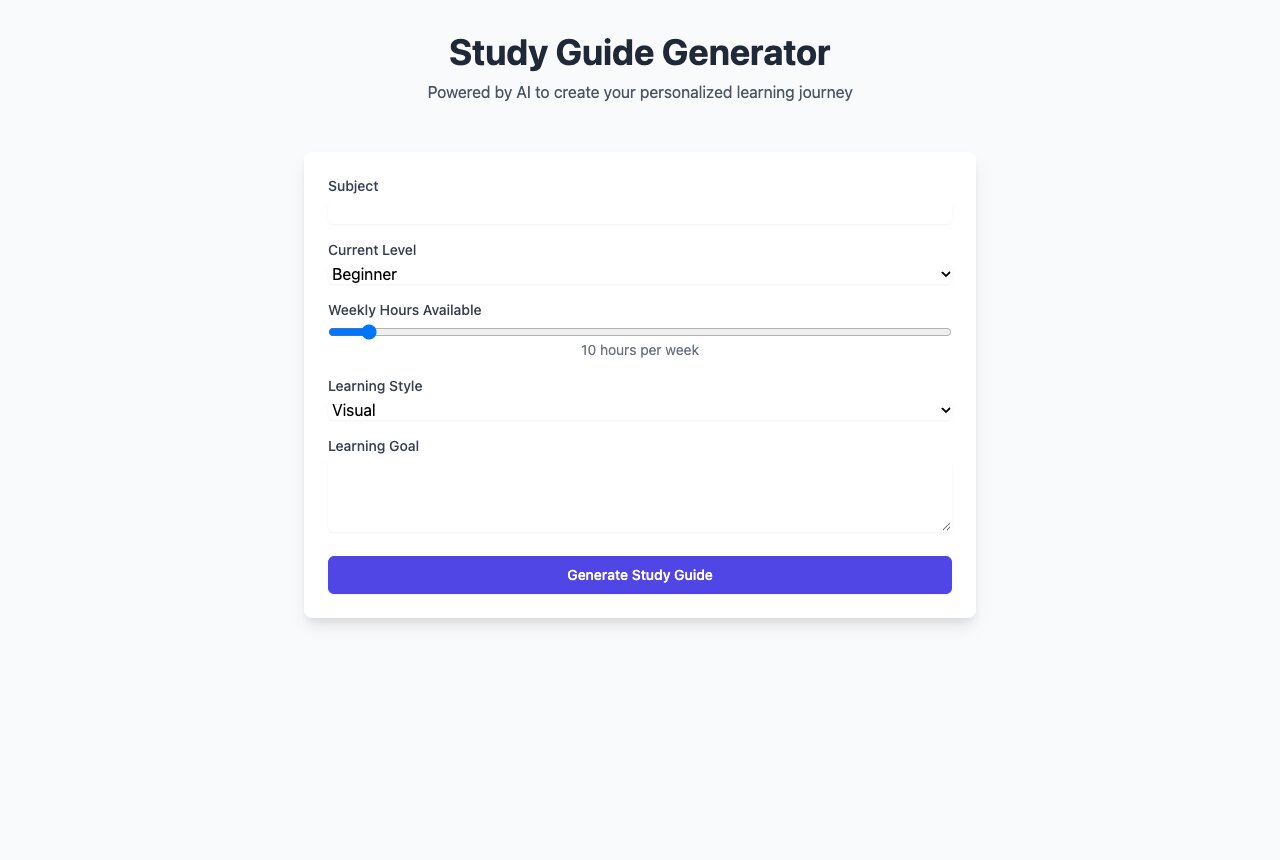 The study guide form: subject, level, weekly hours, learning style and goal